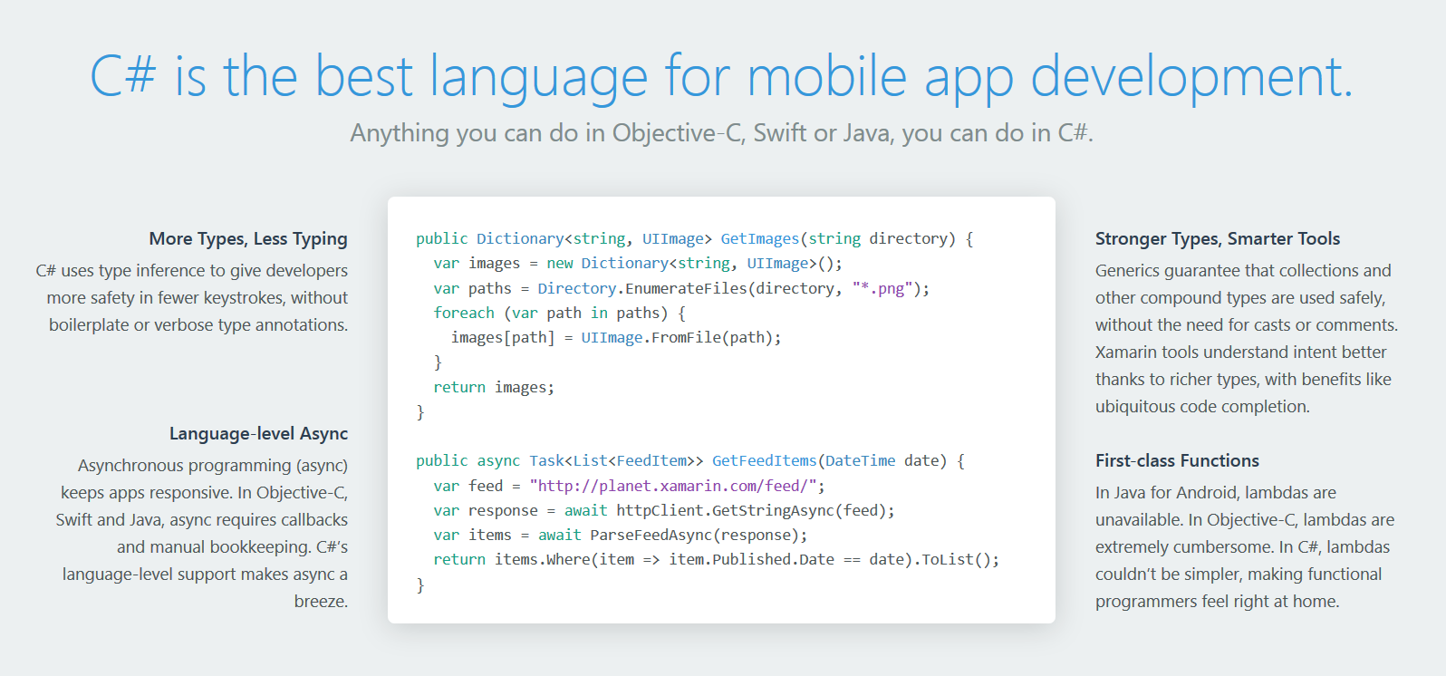 C# is a great choice for mobile developers