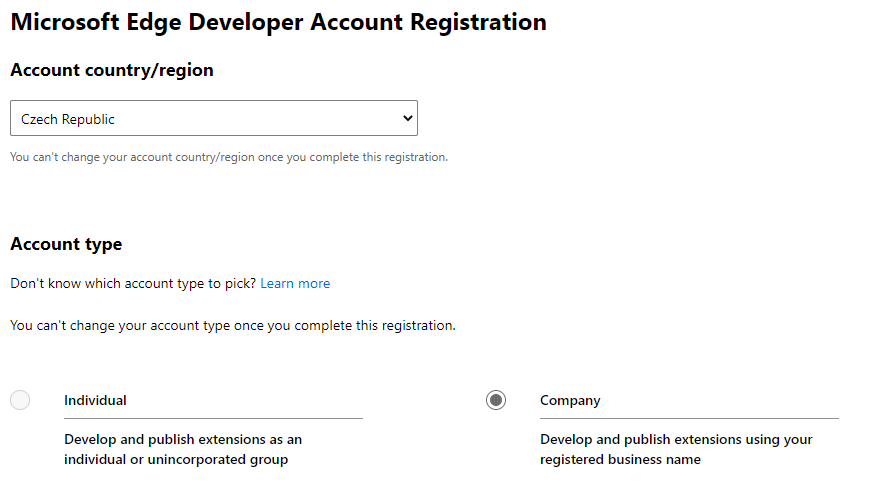 Microsoft Edge Developer Account Registration