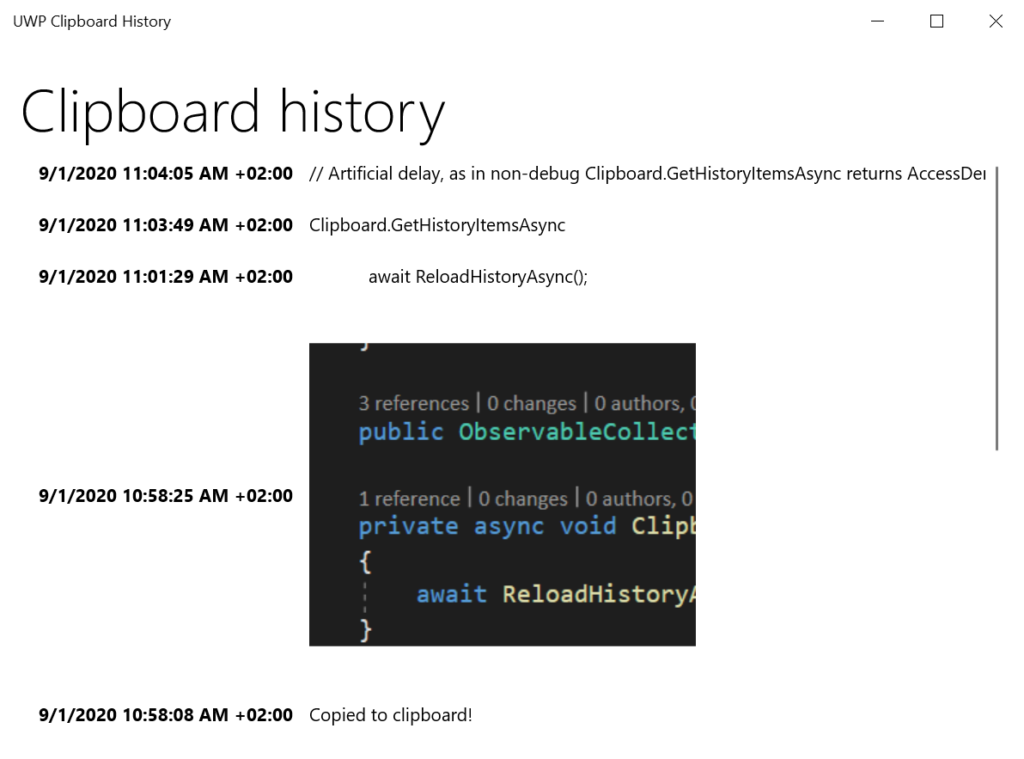 UWP Clipboard History