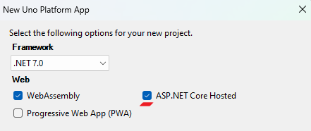 Adding ASP.NET Hosted option in new Uno App dialog